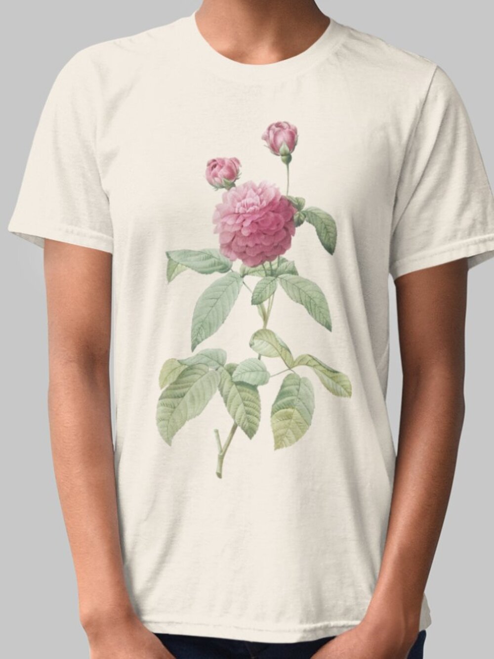 French Rose Vintage Floral Print Short Sleeve Graphic Tee T-shirt S-XXL